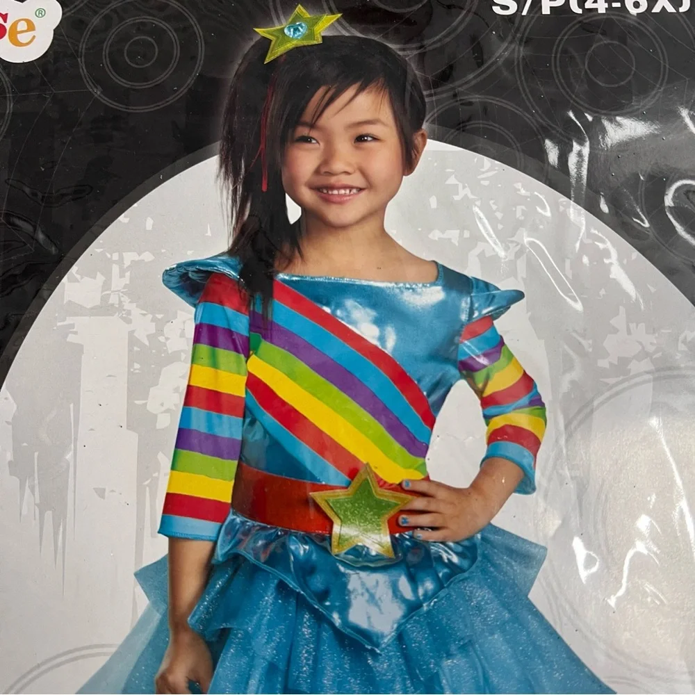 Colorful Cutie rainbow girl Striped Costume dress NEW S 4-6X Halloween dress up